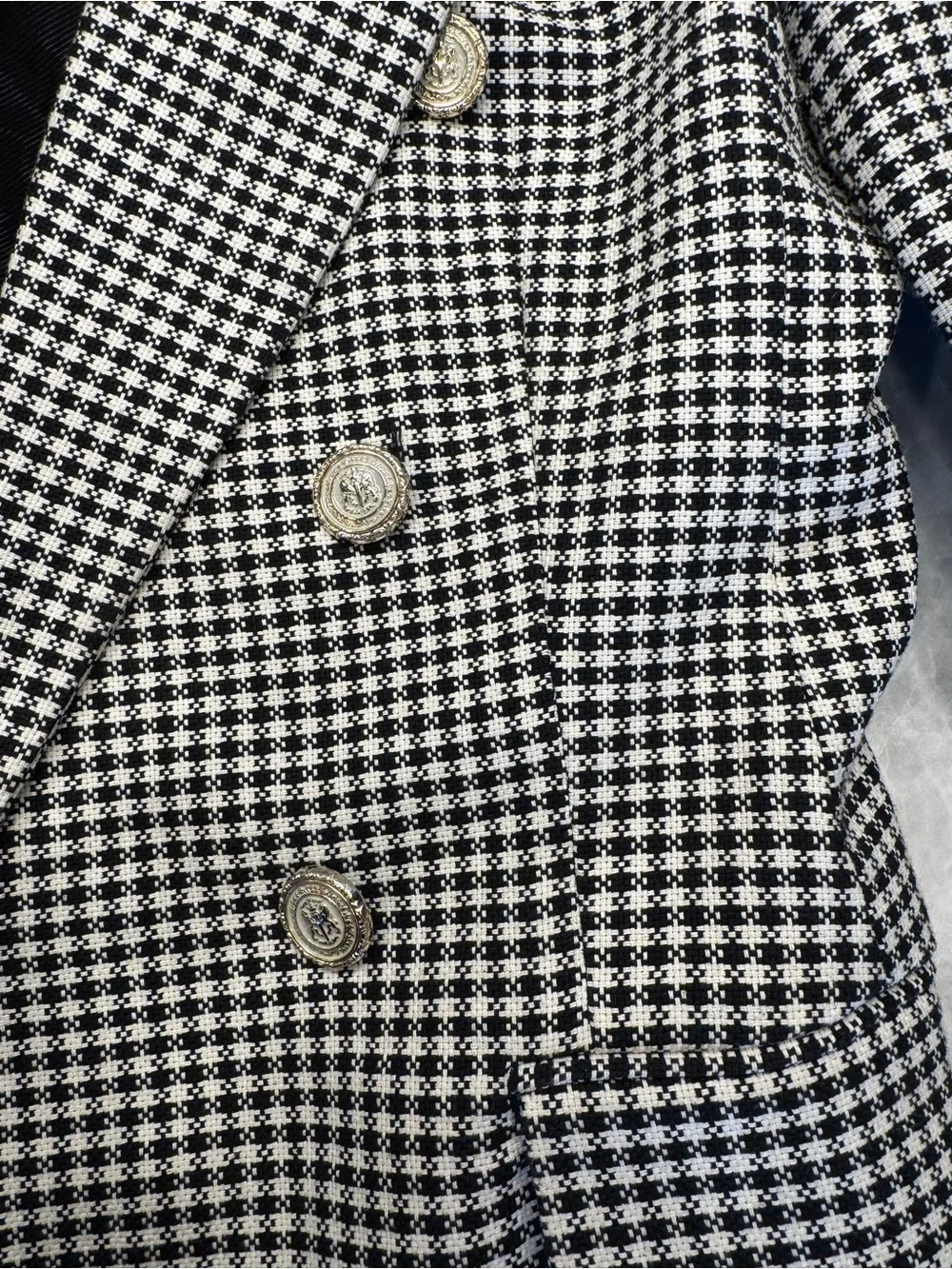 Zara Black & White Houndstooth Double Breasted Blazer Gold Button Jacket - Picture 4 of 6